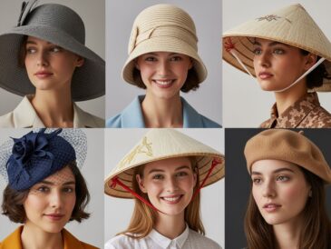 Portréty žien rôznych kultúr v rôznych štýloch klobúkov v štúdiu s prirodzeným svetlom.