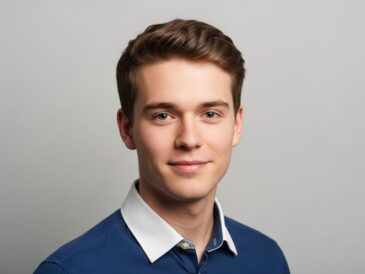 Portrét mladého dospelého v košeli na svetlom sivom pozadí, realistická textúra pokožky.